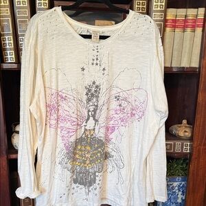 Magnolia Pearl Cream Long-Sleeve Top with Fairy Graphic and Pink Wings